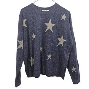 Color Eighteen Womens Sweater, blue sweater with gray stars in Size M